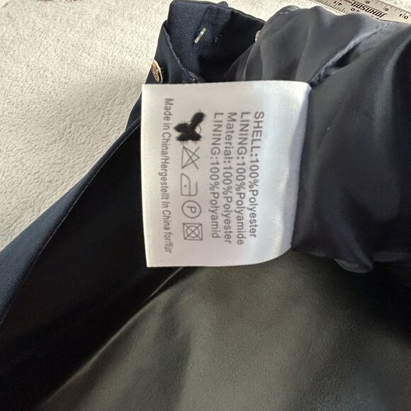 PFIFF Double-Breasted Dress Coat Jacket with Faux Leather Skirt Size 36 Navy - Picture 4 of 11